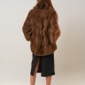Пальто женское из меха норки ворот-шаль отделка соболь цвет пастель дл.75