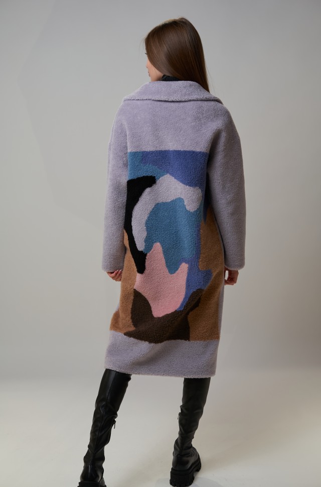Пальто из шерсти мериноса англ. ворот с принтом на спине цвет голубой