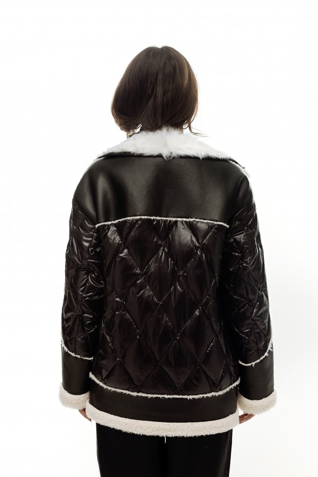 Куртка из шерсти мериноса комбинированная отделка мерлушка цвет черный
