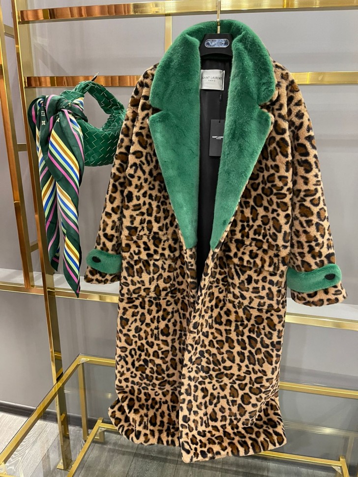 Пальто из искусственного меха цвет леопард/зеленый