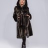 Пальто женское из меха  норки "Халат" с капюшоном цвет черный дл.100