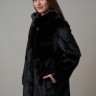 Пальто женское из меха норки "Бантик" с капюшоном цвет черный дл.80