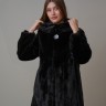 Пальто женское из меха норки "Бантик" с капюшоном цвет черный дл.80