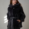 Пальто женское из меха норки "Двойной рукав" с капюшоном цвет графит дл. 100