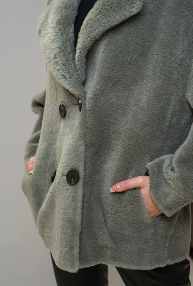 Куртка из шерсти мериноса двубортная цвет оливковый