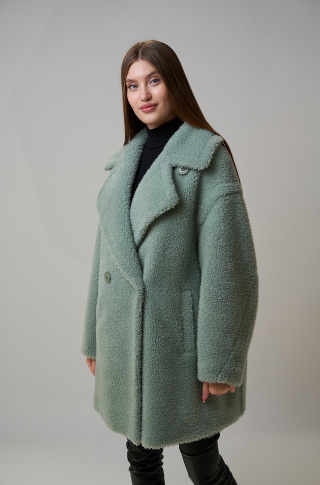 Пальто из шерсти мериноса двубортное цвет зеленый
