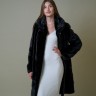 Пальто женское из меха норки "Поперечка" с капюшоном цвет черный дл.100