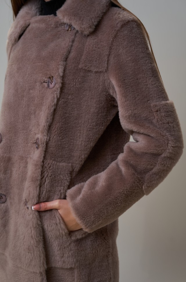 Пальто женское из шерсти мериноса двубортное цвет пудра