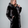 Пальто женское из меха норки "Поперечка" с капюшоном цвет черный дл. 90