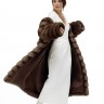 Пальто женское меховое, английский ворот, цвет серо-коричневый, мех соболь, р.42