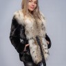 Пальто женское из меха норки ворот-шаль отделка из меха рыси цвет черный дл.70