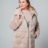 Пальто женское из меха норки "Поперечка" с капюшоном цвет пудра дл.90