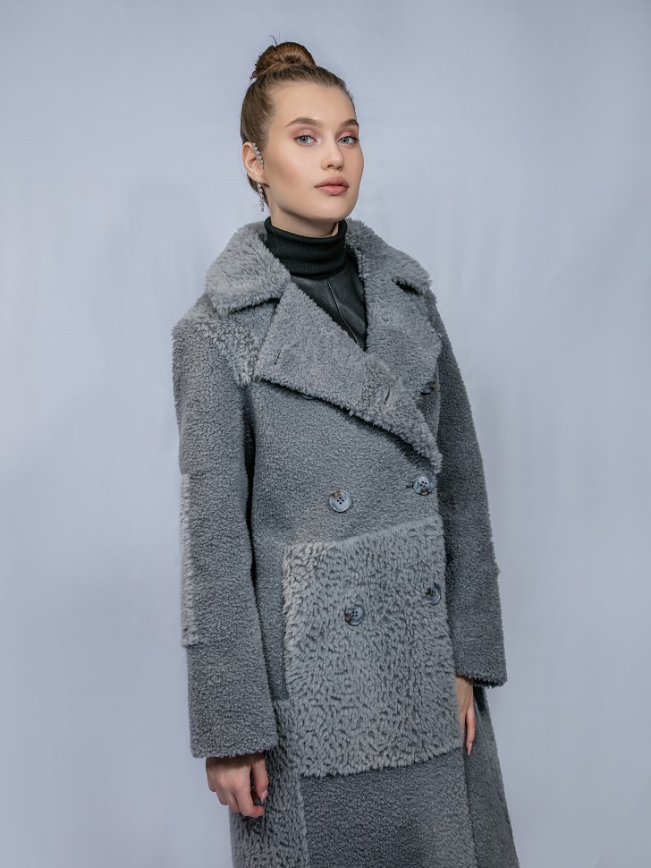 Пальто женское из шерсти мериноса двубортное цвет серый