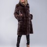 Пальто женское из меха норки "Поперечка" с капюшоном цвет уголь дл. 100