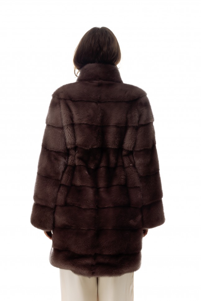 Пальто женское из меха норки "Прадо" ворот стойка цвет лаванда дл.90