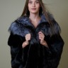 Пальто женское из меха норки "Летучая мышь" с капюшоном отделка чернобурка дл.80