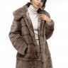 Пальто женское из меха норки "Поперечка" с капюшоном цвет лаванда дл.90